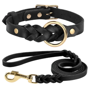 AUTHENTIC LEATHER CANINE COLLAR AND LEASH - Attic Puppy