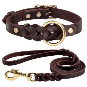 AUTHENTIC LEATHER CANINE COLLAR AND LEASH - Attic Puppy