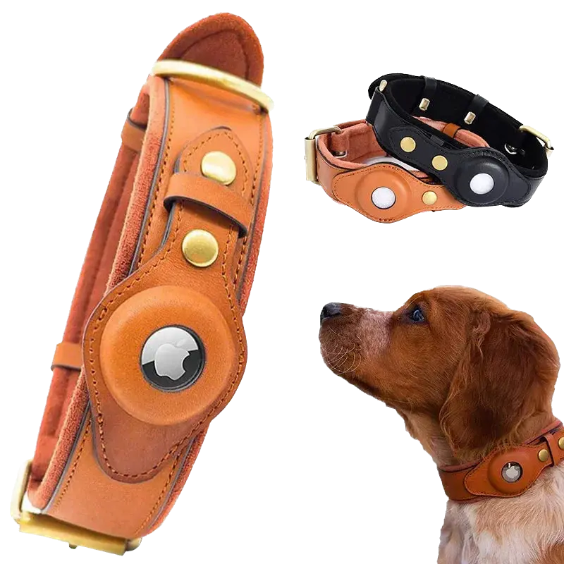 Olixar Genuine Leather Airtag Collar - Attic Puppy